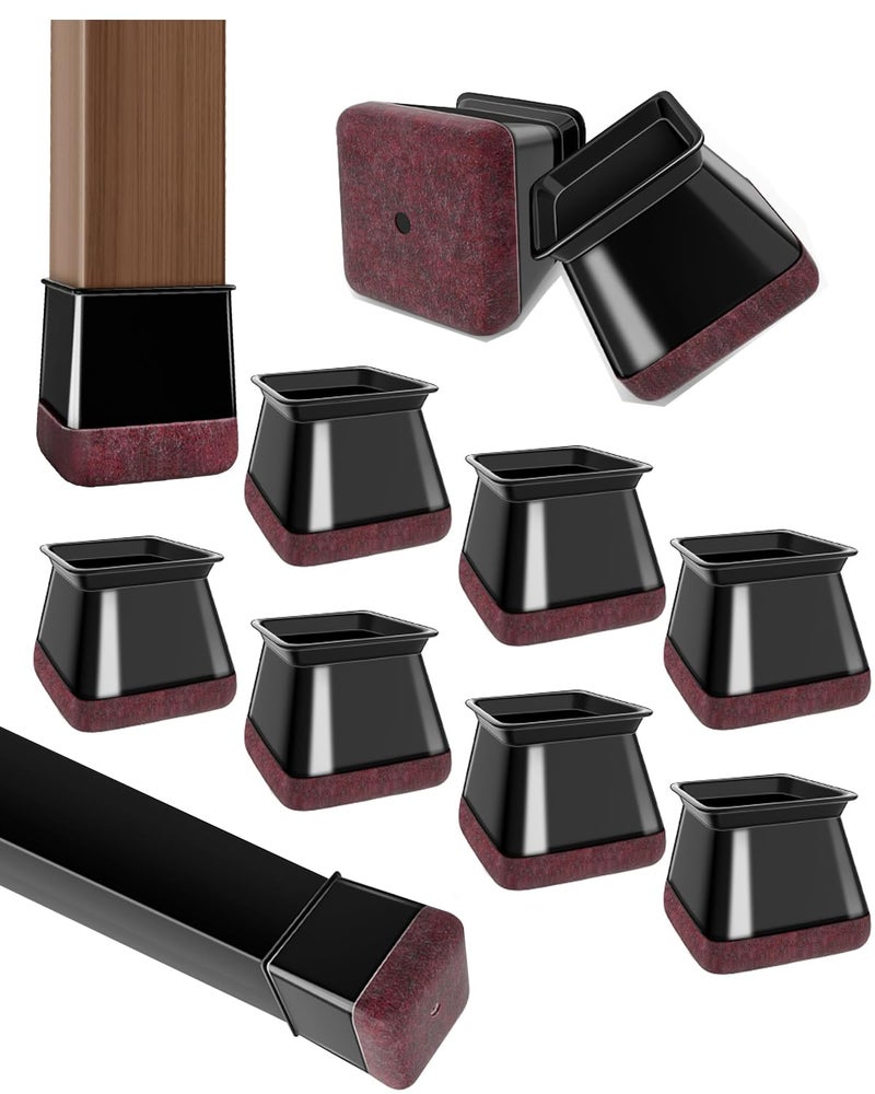 OCONDA 20 Pcs Chair Leg Floor Protectors for Hardwood Floors, Black Rubber Furniture Sliders with Felt, Silicone Furniture Leg Caps Covers, Fit Square Diameter (1.01"" to 1.42"") - Image 1